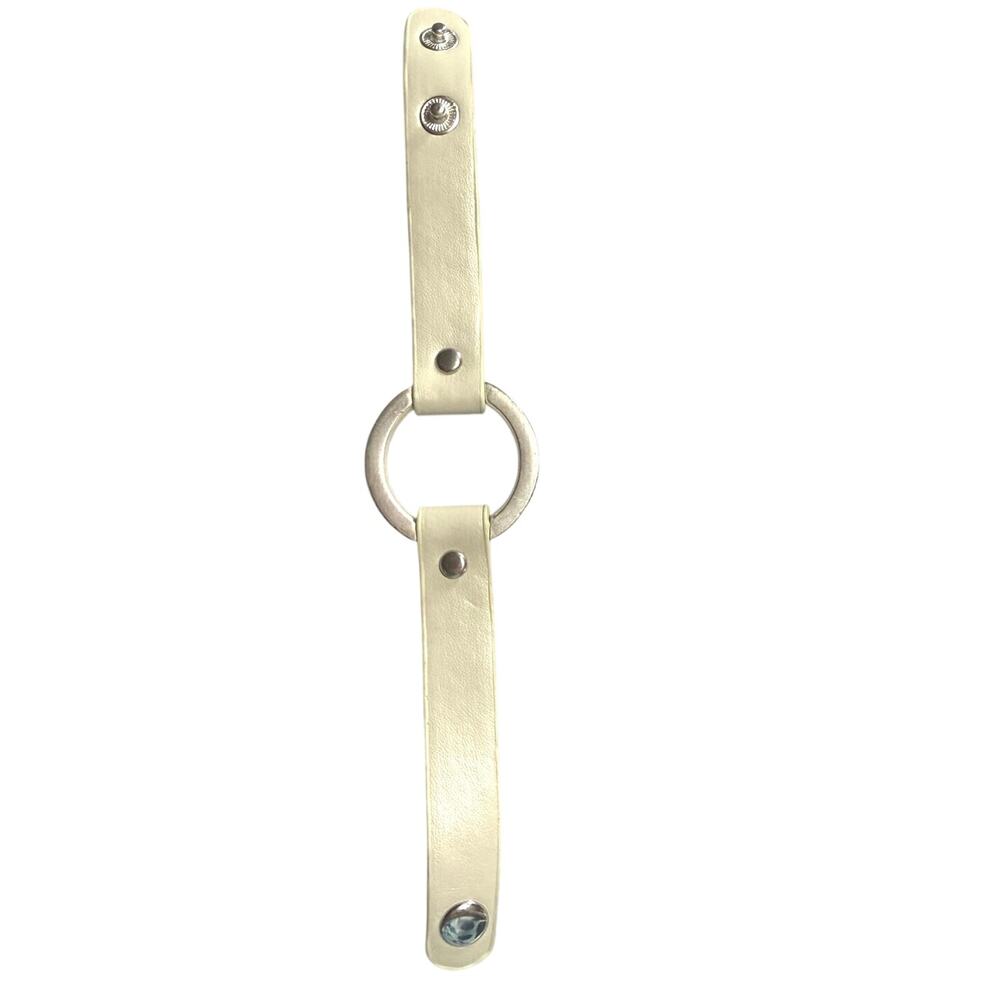 SKU3272 Yik Fung Vegan Leather "ONE LOVE" Circle Ring Bracelet (Cream / Silver)
